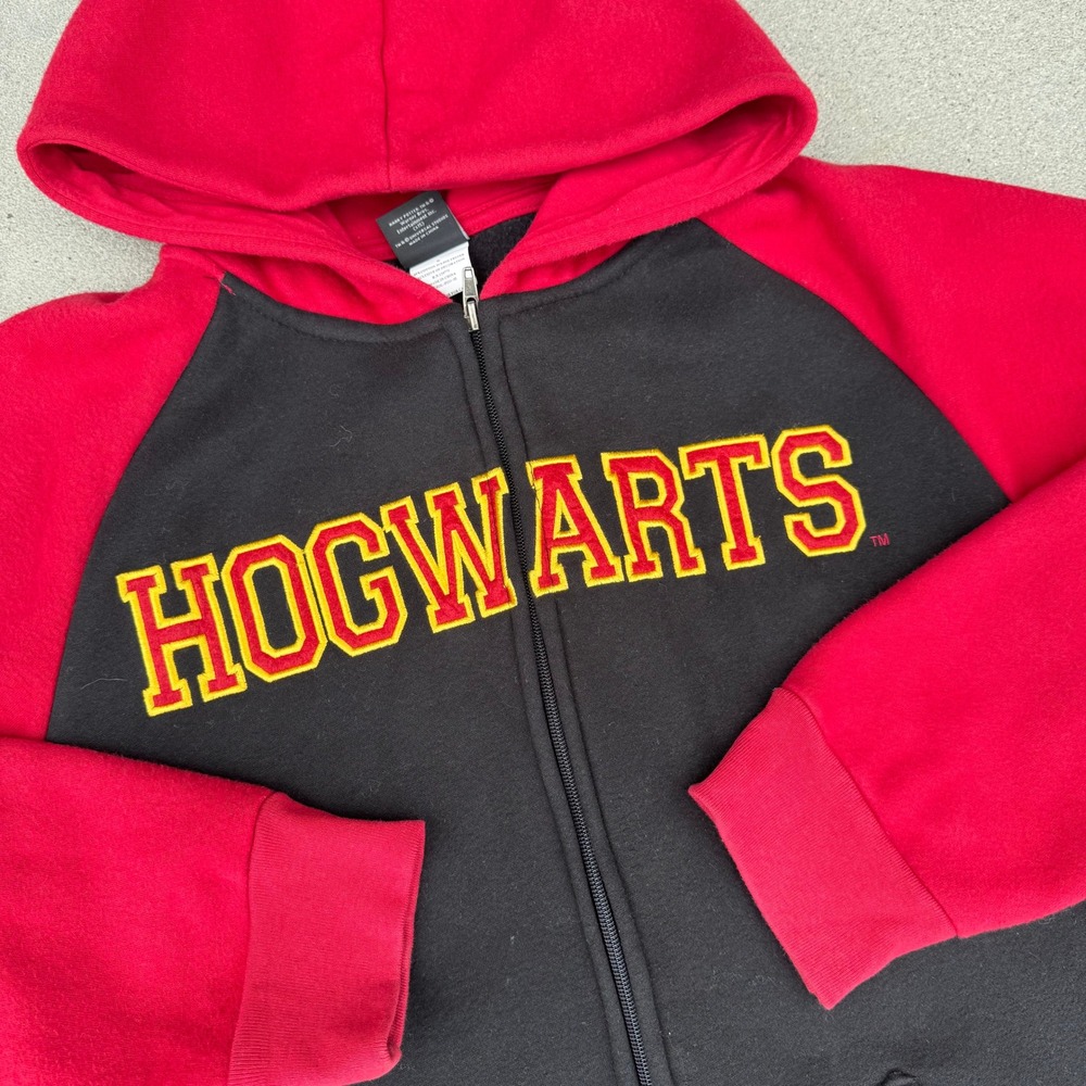 Harry Potter Hogwarts Zip Up Hoodie Mens Medium Gryffindor Red Black Crest